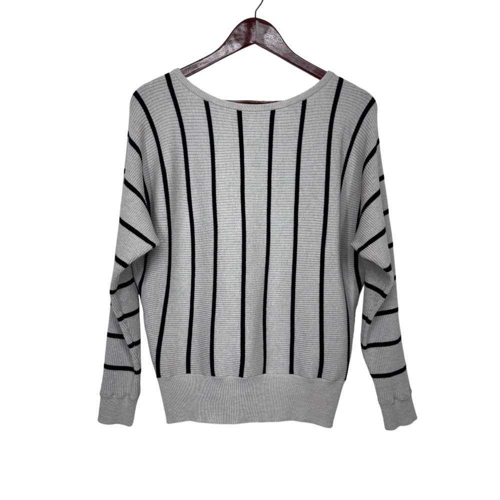 Catherine Malandrino Gray & Black Striped Stretchy Dolman Sleeve Sweater Size XS
